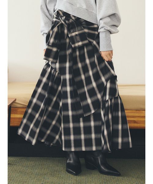 FURFUR（ファーファー）の「シャツドッキングチェックスカート（スカート・レディース・レッド/ブラック/ブルー・F）」の2枚目の写真
