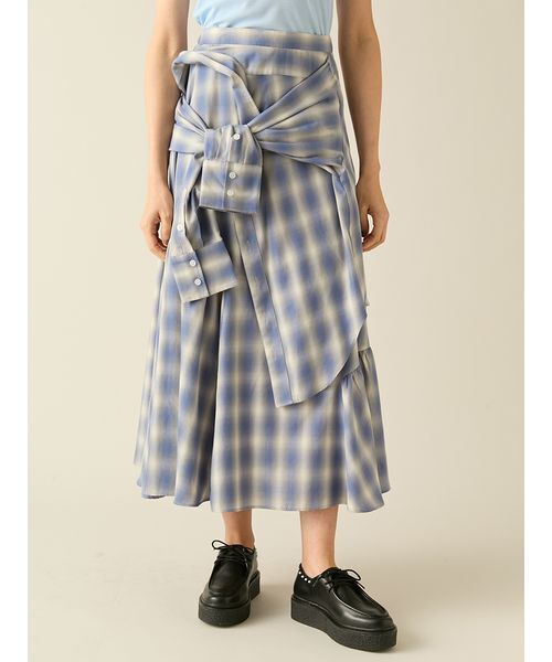 FURFUR（ファーファー）の「シャツドッキングチェックスカート（スカート・レディース・レッド/ブラック/ブルー・F）」の9枚目の写真