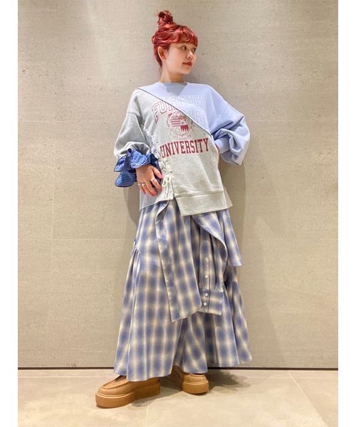 FURFUR（ファーファー）の「シャツドッキングチェックスカート（スカート・レディース・レッド/ブラック/ブルー・F）」の18枚目の写真