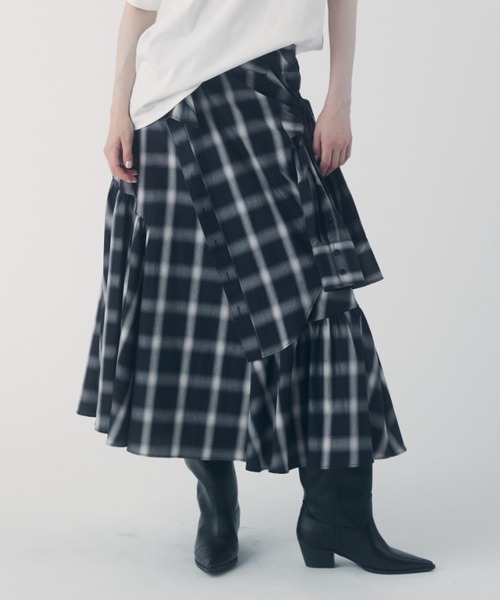 FURFUR（ファーファー）の「シャツドッキングチェックスカート（スカート・レディース・レッド/ブラック/ブルー・F）」の8枚目の写真