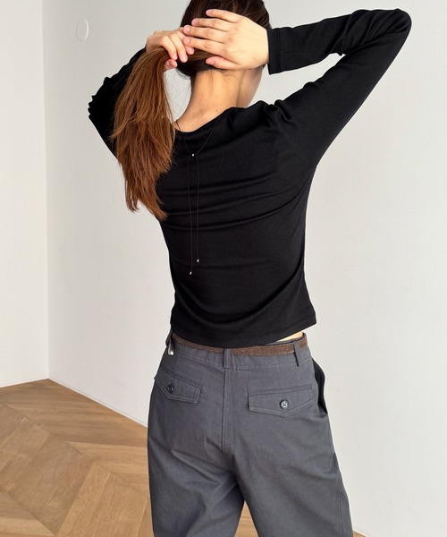 CANAL JEAN(キャナルジーン)の「El mar コットンレーヨンリブロングTシャツ(Tシャツ/カットソー・レディース・チャコールグレー/ブラック/ネイビー/ホワイト・ONE SIZE)」の11枚目の写真