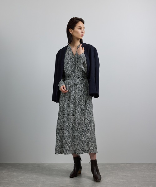 ROPE'（ロペ）の「【洗える】ロングスリーブワンピース（ジャガード/リーフプリント）【WEB・一部店舗限定】（ワンピース・レディース・ネイビー/ブラック・FREE）」の9枚目の写真