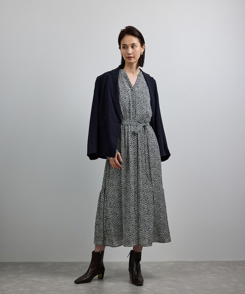 ROPE'（ロペ）の「【洗える】ロングスリーブワンピース（ジャガード/リーフプリント）【WEB・一部店舗限定】（ワンピース・レディース・ネイビー/ブラック・FREE）」の10枚目の写真