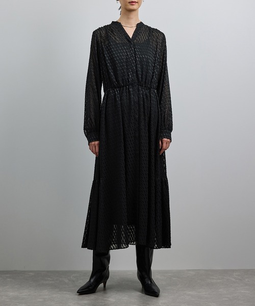 ROPE'（ロペ）の「【洗える】ロングスリーブワンピース（ジャガード/リーフプリント）【WEB・一部店舗限定】（ワンピース・レディース・ネイビー/ブラック・FREE）」の11枚目の写真