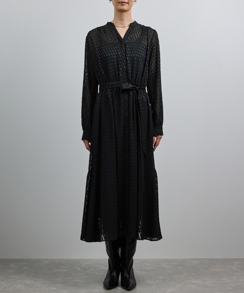 ROPE'（ロペ）の「【洗える】ロングスリーブワンピース（ジャガード/リーフプリント）【WEB・一部店舗限定】（ワンピース・レディース・ネイビー/ブラック・FREE）」の13枚目の写真