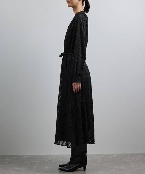 ROPE'（ロペ）の「【洗える】ロングスリーブワンピース（ジャガード/リーフプリント）【WEB・一部店舗限定】（ワンピース・レディース・ネイビー/ブラック・FREE）」の14枚目の写真