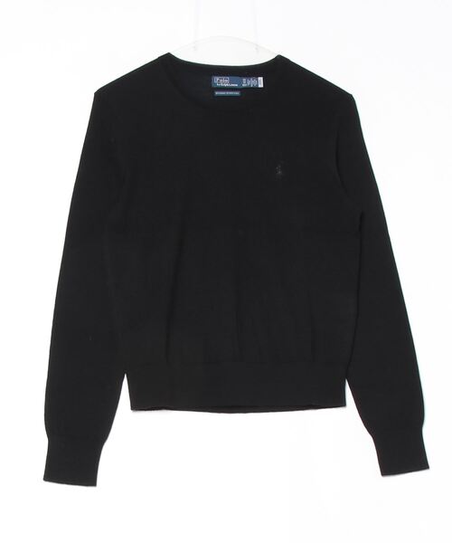 ポロラルフローレン 綿ニットセーター ワンポイント刺繍 クルーネック 黒 L ウール クルーネック セーター（ニット/セーター）｜POLO RALPH LAUREN