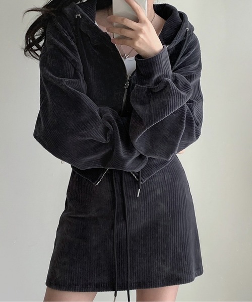コーデュロイクロップドパーカー＆ミニスカート セットアップ