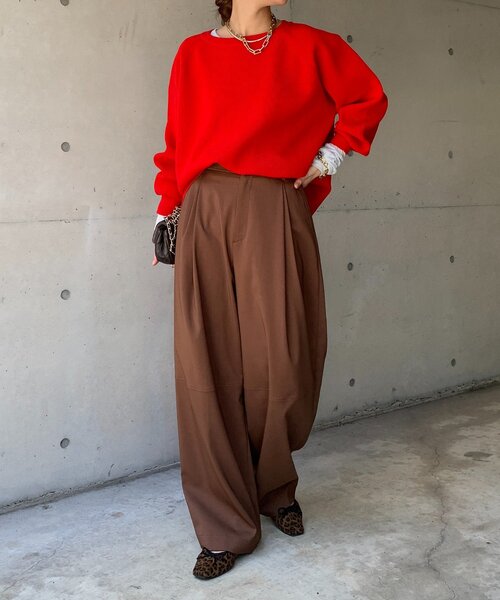 DouDou（ドゥドゥ）の「ストレッチヤーン片畦ポンチョニット（ニット/セーター・レディース・ブラック/オフホワイト/レッド/ベージュ・FREE）」の22枚目の写真