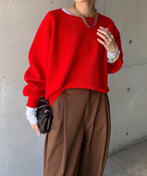 DouDou（ドゥドゥ）の「ストレッチヤーン片畦ポンチョニット（ニット/セーター・レディース・ブラック/オフホワイト/レッド/ベージュ・FREE）」の20枚目の写真