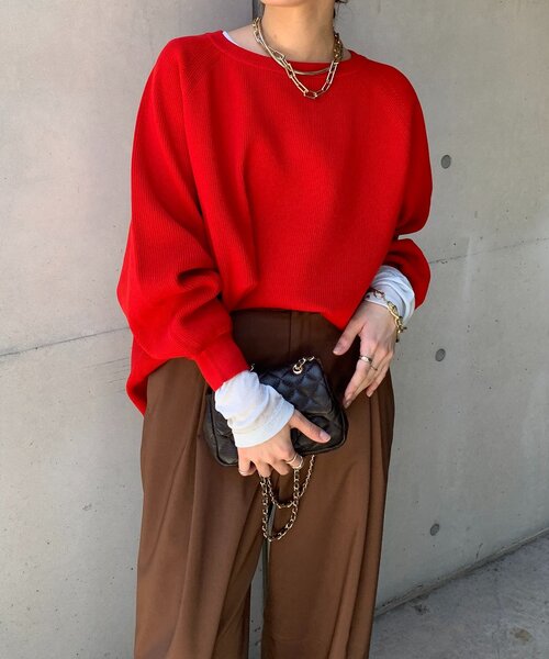 DouDou（ドゥドゥ）の「ストレッチヤーン片畦ポンチョニット（ニット/セーター・レディース・ブラック/オフホワイト/レッド/ベージュ・FREE）」の19枚目の写真