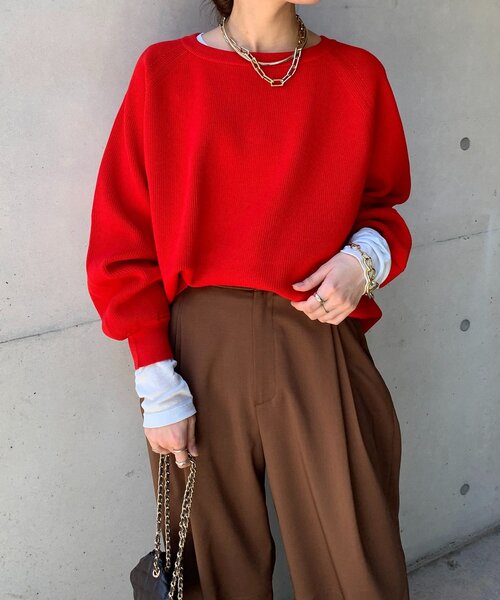 DouDou（ドゥドゥ）の「ストレッチヤーン片畦ポンチョニット（ニット/セーター・レディース・ブラック/オフホワイト/レッド/ベージュ・FREE）」の18枚目の写真