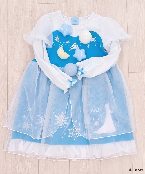 Disney(ディズニー)の「『アナと雪の女王』「エルサ」 キッズ キャラクタードレス 長袖 ルームウェア(ルームウェア/パジャマ・キッズ・ブルー・100/110/120/130)」の4枚目の写真