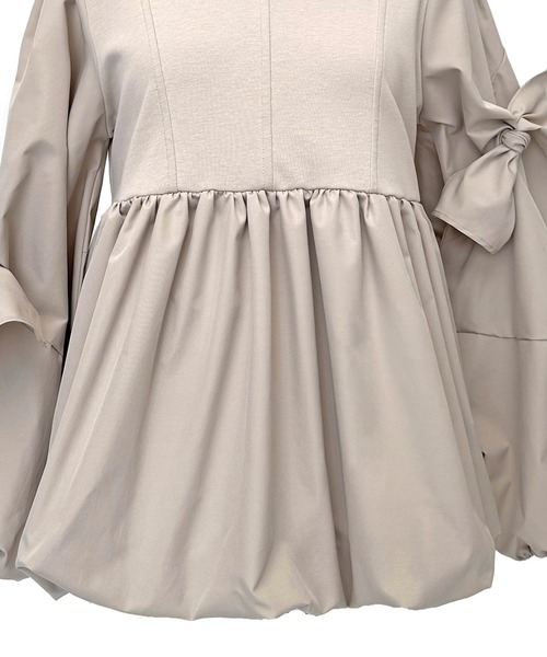 RUIRUE BOUTIQUE(ルイルエブティック)の「洗える ストレッチ | アシンメトリー リボン バルーン トップス | レディース ブラウス 体型カバー 長袖 オフィスカジュアル きれいめ シャツ(シャツ/ブラウス・レディース・ブラック/グレイッシュベージュ/ネイビー・S/M/L/LL)」の16枚目の写真