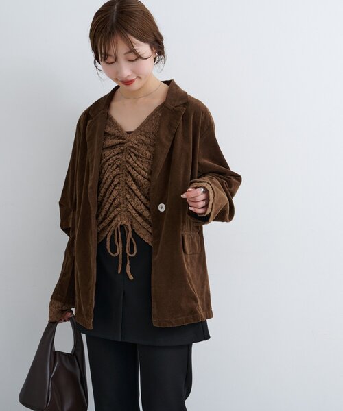 Kastane（カスタネ）の「【セットアップ対応】B コーデュロイジャケット（テーラードジャケット・レディース・ネイビー/ダークブラウン/キャメル・FREE）」の7枚目の写真