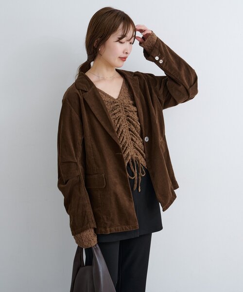 Kastane（カスタネ）の「【セットアップ対応】B コーデュロイジャケット（テーラードジャケット・レディース・ネイビー/ダークブラウン/キャメル・FREE）」の9枚目の写真