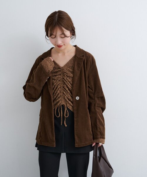 Kastane（カスタネ）の「【セットアップ対応】B コーデュロイジャケット（テーラードジャケット・レディース・ネイビー/ダークブラウン/キャメル・FREE）」の10枚目の写真