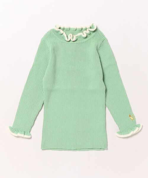 nino（ニノ）の「配色ラインフリルリブニット（ニット/セーター・キッズ・ブラック/エメラルド/ホワイト・S/M/L/XS）」の3枚目の写真