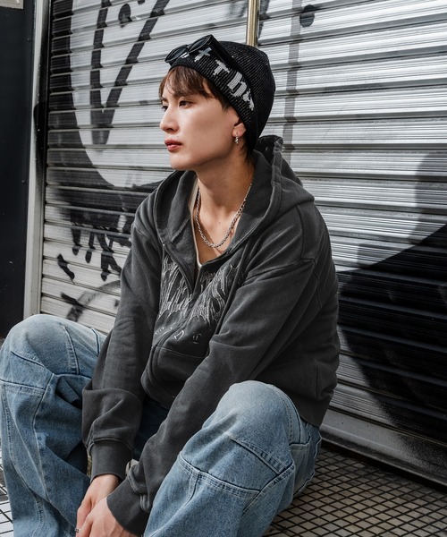 セール】刺しゅうロゴ ヴィンテージ加工 ショート丈 裏毛スウェット