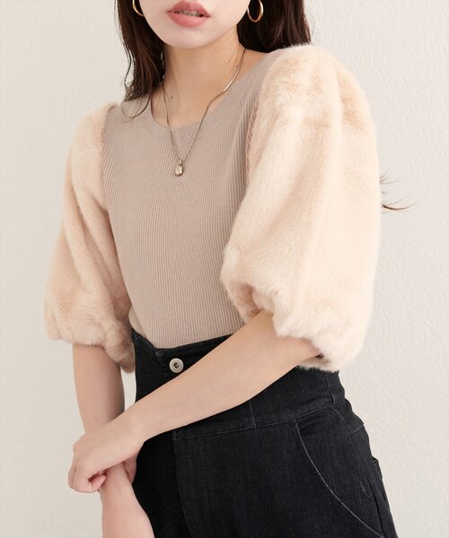 natural couture(ナチュラルクチュール)の「袖ファー切替リブニットプルオーバー(ニット/セーター・レディース・ブラウン/ベージュ/アイボリー・FREE)」の15枚目の写真