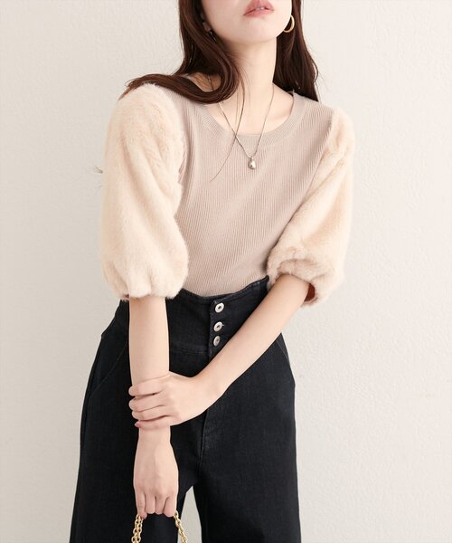 natural couture(ナチュラルクチュール)の「袖ファー切替リブニットプルオーバー(ニット/セーター・レディース・ブラウン/ベージュ/アイボリー・FREE)」の19枚目の写真