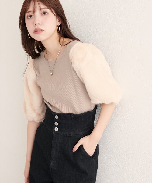 natural couture(ナチュラルクチュール)の「袖ファー切替リブニットプルオーバー(ニット/セーター・レディース・ブラウン/ベージュ/アイボリー・FREE)」の20枚目の写真