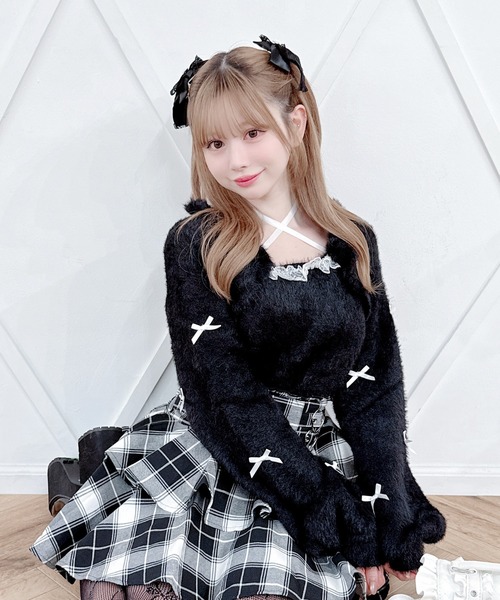 MA*RS（アメーバーマーズ）の「チビリボンケープ風ニット（ニット/セーター・レディース・ブラック×ホワイト/ホワイト/ピンク/ホワイト×ピンク/ブラック/ピンク系その他/グレー・FREE）」の5枚目の写真