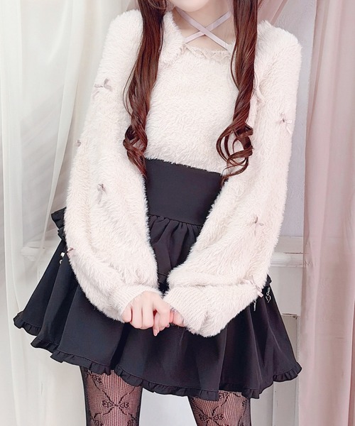 MA*RS（アメーバーマーズ）の「チビリボンケープ風ニット（ニット/セーター・レディース・ブラック×ホワイト/ホワイト/ピンク/ホワイト×ピンク/ブラック/ピンク系その他/グレー・FREE）」の7枚目の写真