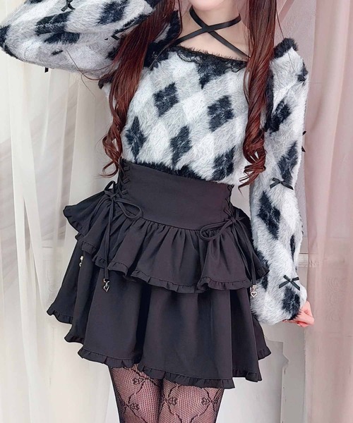 MA*RS（アメーバーマーズ）の「チビリボンケープ風ニット（ニット/セーター・レディース・ブラック×ホワイト/ホワイト/ピンク/ホワイト×ピンク/ブラック/ピンク系その他/グレー・FREE）」の6枚目の写真