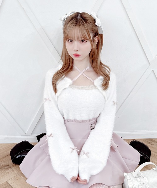 MA*RS（アメーバーマーズ）の「チビリボンケープ風ニット（ニット/セーター・レディース・ブラック×ホワイト/ホワイト/ピンク/ホワイト×ピンク/ブラック/ピンク系その他/グレー・FREE）」の3枚目の写真