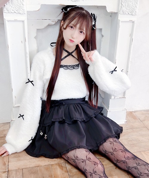 MA*RS（アメーバーマーズ）の「チビリボンケープ風ニット（ニット/セーター・レディース・ブラック×ホワイト/ホワイト/ピンク/ホワイト×ピンク/ブラック/ピンク系その他/グレー・FREE）」の22枚目の写真