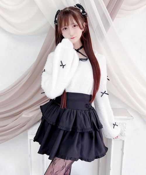 MA*RS（アメーバーマーズ）の「チビリボンケープ風ニット（ニット/セーター・レディース・ブラック×ホワイト/ホワイト/ピンク/ホワイト×ピンク/ブラック/ピンク系その他/グレー・FREE）」の9枚目の写真