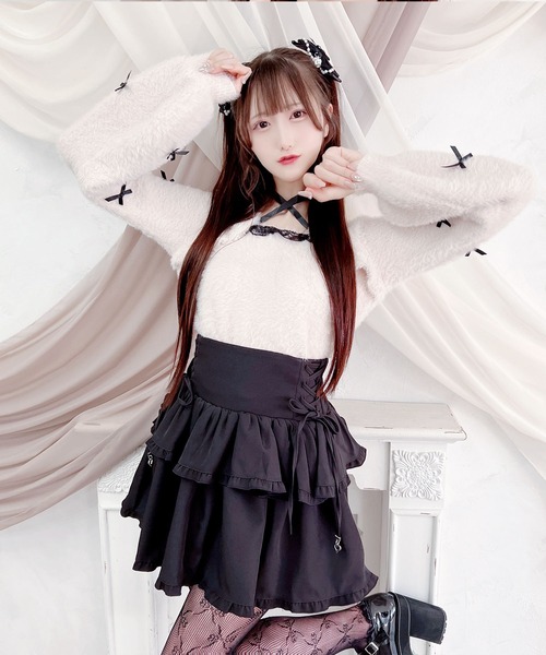 MA*RS（アメーバーマーズ）の「チビリボンケープ風ニット（ニット/セーター・レディース・ブラック×ホワイト/ホワイト/ピンク/ホワイト×ピンク/ブラック/ピンク系その他/グレー・FREE）」の21枚目の写真