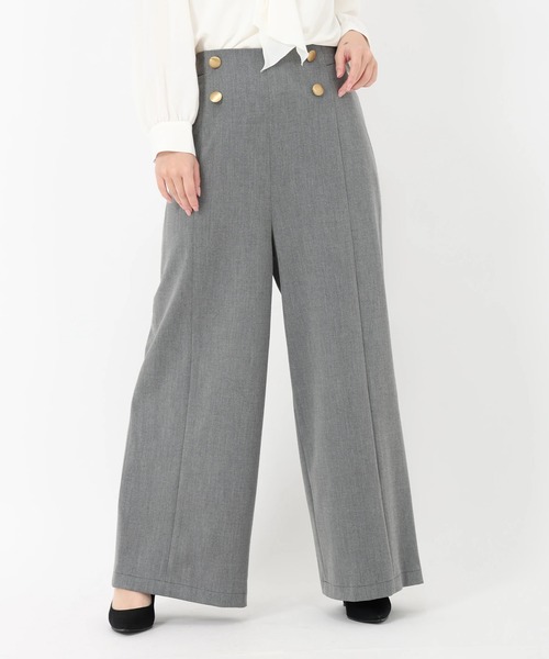 STRAWBERRY-FIELDS(ストロベリーフィールズ)の「コンフォートクロス_メタル釦ワイドパンツ(スラックス・レディース・グレー/ストライプ・1/2)」の4枚目の写真