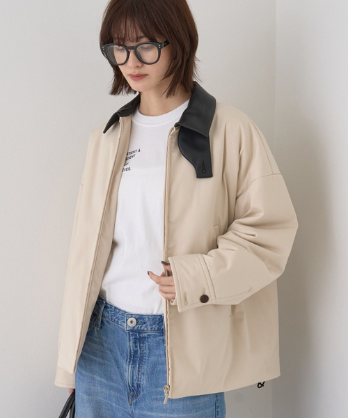 Rouge vif（ルージュヴィフ）の「異素材衿パフィブルゾン/ハンティングジャケット（ブルゾン・レディース・モカ/アイボリー・フリー）」の2枚目の写真