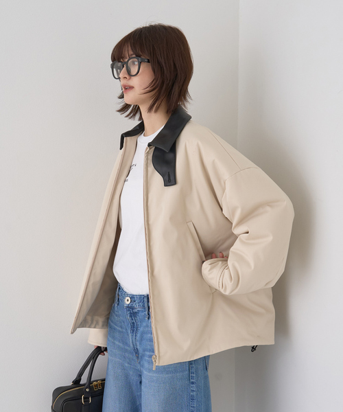 Rouge vif（ルージュヴィフ）の「異素材衿パフィブルゾン/ハンティングジャケット（ブルゾン・レディース・モカ/アイボリー・フリー）」の3枚目の写真