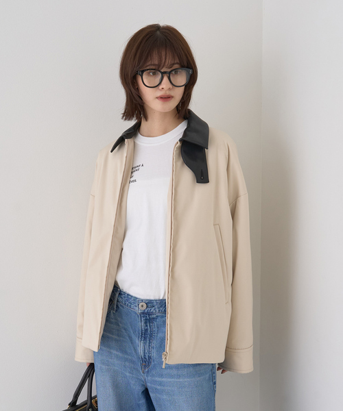 Rouge vif（ルージュヴィフ）の「異素材衿パフィブルゾン/ハンティングジャケット（ブルゾン・レディース・モカ/アイボリー・フリー）」の4枚目の写真