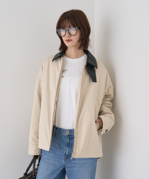 Rouge vif（ルージュヴィフ）の「異素材衿パフィブルゾン/ハンティングジャケット（ブルゾン・レディース・モカ/アイボリー・フリー）」の5枚目の写真