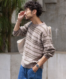ベージュ ニット セーター フリーサイズ FREAK'S STORE セーター ニット 9G リラックスフィット ハーフ