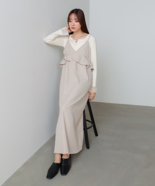 Bab（バブ）の「【選べるサイズ展開】ペプラムキャミワンピース（ワンピース・レディース・ブラック/ベージュ/モカ・S/M/L）」の10枚目の写真