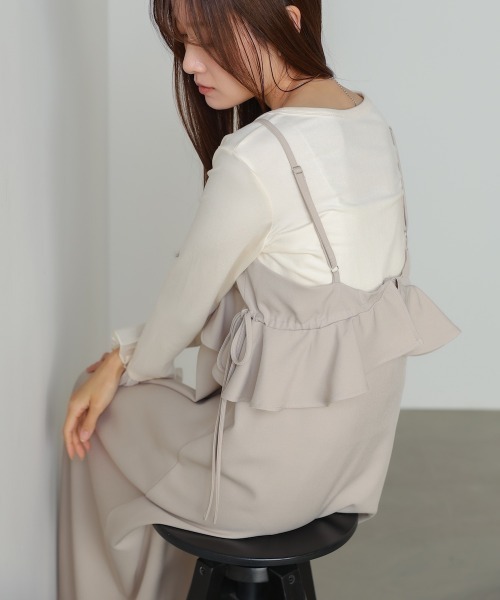 Bab（バブ）の「【選べるサイズ展開】ペプラムキャミワンピース（ワンピース・レディース・ブラック/ベージュ/モカ・S/M/L）」の5枚目の写真