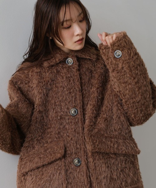 Bab（バブ）の「シャギーミドルアウター（その他アウター・レディース・アイボリー/ブラウン・M）」の4枚目の写真