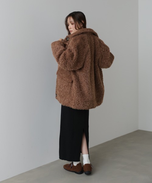 Bab（バブ）の「シャギーミドルアウター（その他アウター・レディース・アイボリー/ブラウン・M）」の5枚目の写真