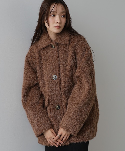 Bab（バブ）の「シャギーミドルアウター（その他アウター・レディース・アイボリー/ブラウン・M）」の6枚目の写真