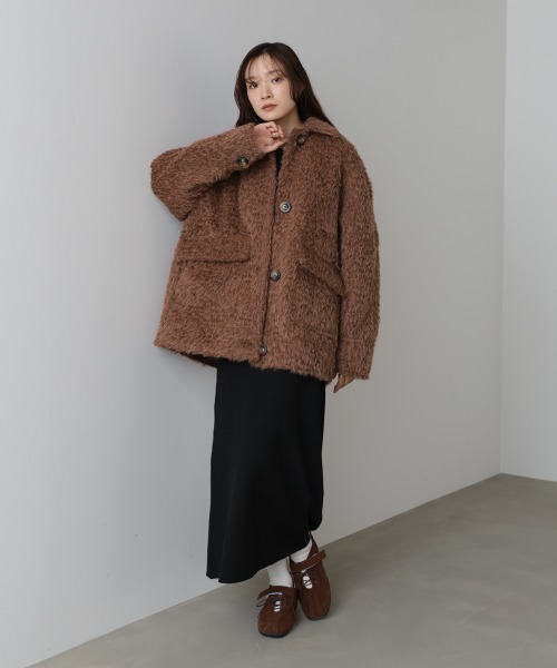 Bab（バブ）の「シャギーミドルアウター（その他アウター・レディース・アイボリー/ブラウン・M）」の7枚目の写真