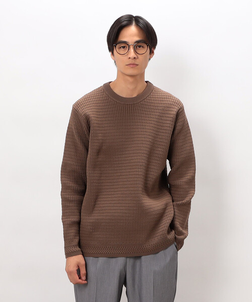 COMME CA ISM(コムサイズム)の「ワッフルクルーネックニット(ニット/セーター・メンズ・アイボリー/チャコール/ブルー/ブラウン/レッド・LARGE/MEDIUM)」の1枚目の写真