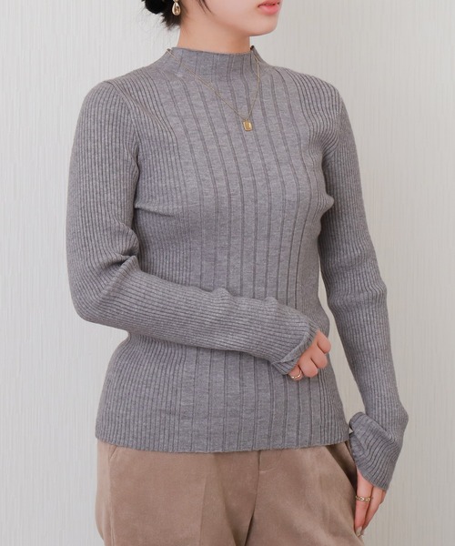 libelle more（リベル モア）の「【洗濯機で洗える】ランダムリブボトルネックニットプルオーバー（ニット/セーター・レディース・レッド/ピンク/オフホワイト/杢グレー/ブラック・M/L）」の4枚目の写真