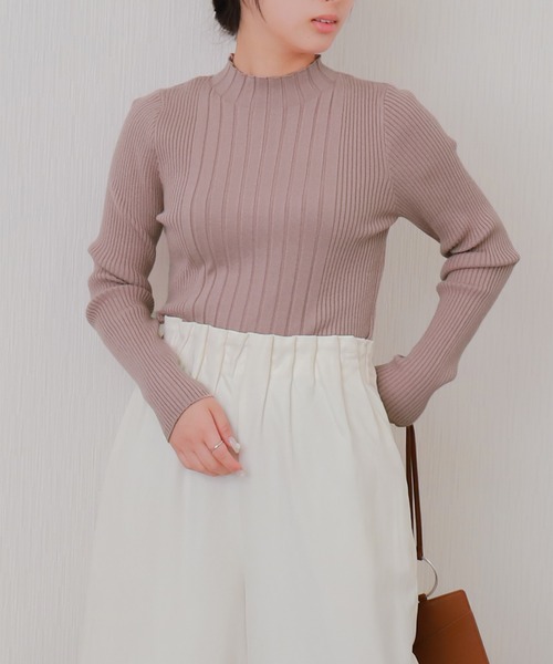 libelle more（リベル モア）の「【洗濯機で洗える】ランダムリブボトルネックニットプルオーバー（ニット/セーター・レディース・レッド/ピンク/オフホワイト/杢グレー/ブラック・M/L）」の5枚目の写真