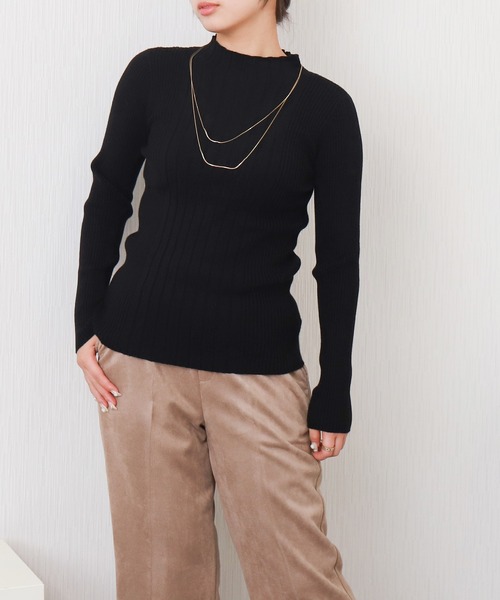 libelle more（リベル モア）の「【洗濯機で洗える】ランダムリブボトルネックニットプルオーバー（ニット/セーター・レディース・レッド/ピンク/オフホワイト/杢グレー/ブラック・M/L）」の3枚目の写真