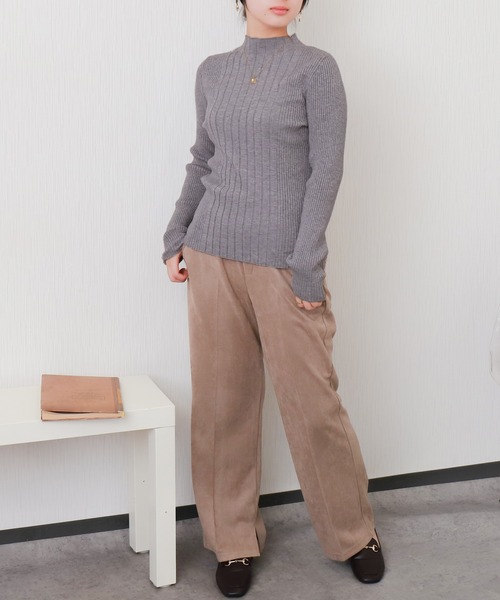 libelle more（リベル モア）の「【洗濯機で洗える】ランダムリブボトルネックニットプルオーバー（ニット/セーター・レディース・レッド/ピンク/オフホワイト/杢グレー/ブラック・M/L）」の7枚目の写真